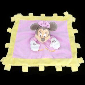 Disney Parks Minnie Mouse Lovey Security Blanket Pink Yellow Plush Soft Tags
